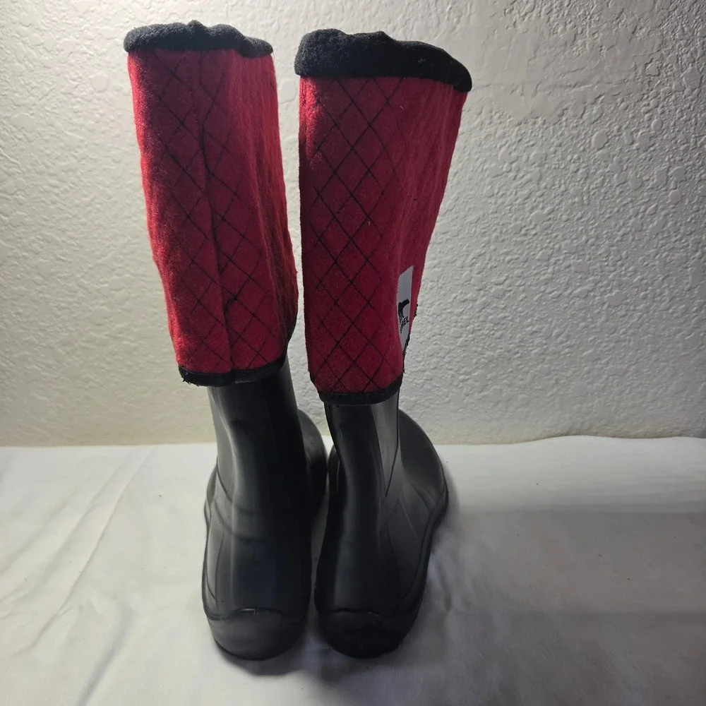 Sorel Black Rubber Red Quilted Felt Fleece Lined Rain Boots Mens 11 Canada Made